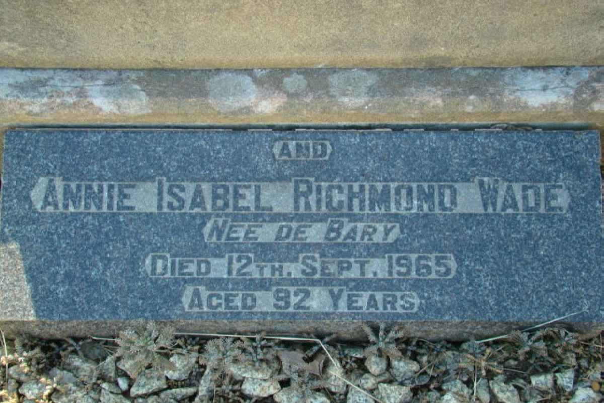 WADE Annie Isabel Richmond nee DE BARY -1965