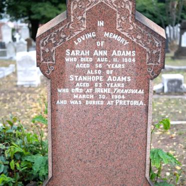 ADAMS Stanhope -1904 &amp; Sarah Ann -1904