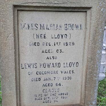 BROWN Agnes Marian Brown nee LLOYD -1929 :: LLOYD Lewis Howard -1930 & Gladys -1961