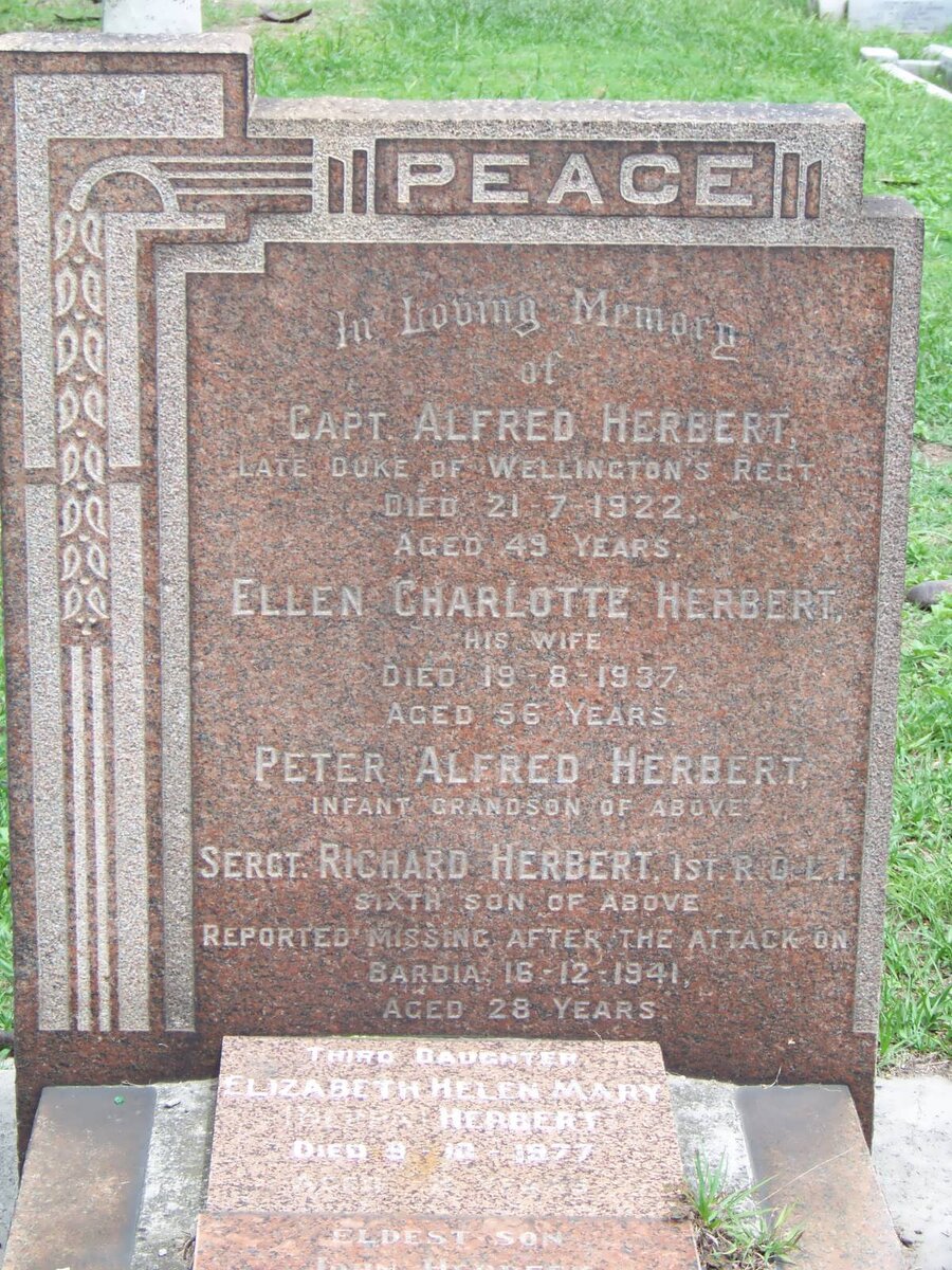 HERBERT Alfred -1922 &amp; Ellen Charlotte -1937 :: HERBERT Richard -1941 :: HERBERT Peter Alfred