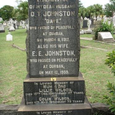 JOHNSTON D.T. 1917 &amp; E.E. -1959 :: WILSON Colin -1941 &amp; Lillie -1934 :: GREYLING Colleen -1934