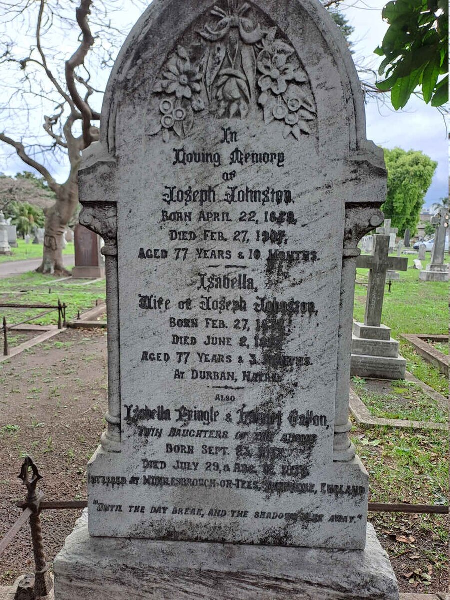 JOHNSTON Joseph 1829-1907 & Isabella 1837-1914 :: JOHNSTON Isabella Pringle 1872-1873 :: JOHNSTON Harriet Gallon 1872-1873