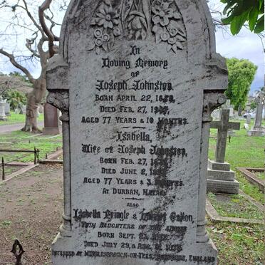 JOHNSTON Joseph 1829-1907 & Isabella 1837-1914 :: JOHNSTON Isabella Pringle 1872-1873 :: JOHNSTON Harriet Gallon 1872-1873