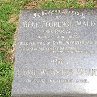 MAUD Cyril Webster -1998 &amp; Irene Florence PARKS -1970