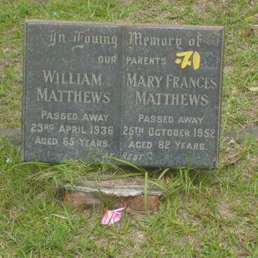 MATTHEWS William -1936 &amp; Mary Frances -1952