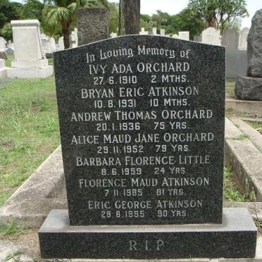 ORCHARD Ivy Ada -1910 :: ATKINSON Bryan Eric -1931 :: ORCHARD Andrew Thomas -1936 :: ORCHARD Alice Maud Jane -1952
