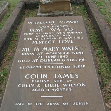 WATSON James 1839-1903 &amp; Amelia Mary 1843-1910 :: WILSON Colin James ?