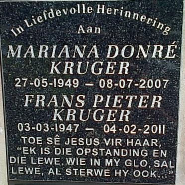 KRUGER Frans Pieter 1947-2011 &amp; Mariana Donré 1949-2007