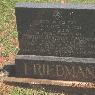 FRIEDMAN Cynthia Beatrice 1905-1998