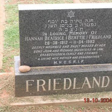 FRIEDLAND Hannah Beatrice 1912-1993