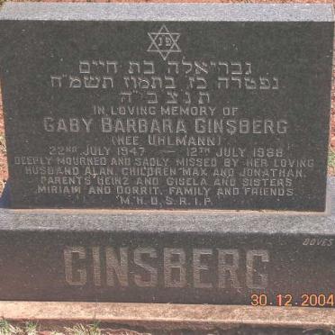 GINSBERG Gaby  Barbara nee UHLMANN 1947-1988