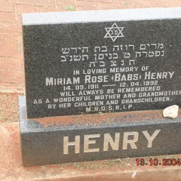 HENRY Miriam Rose 1911-1992