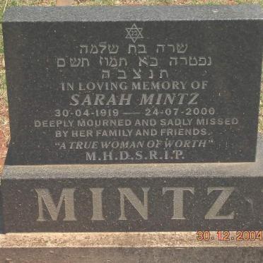MINTZ Sarah 1919-2000