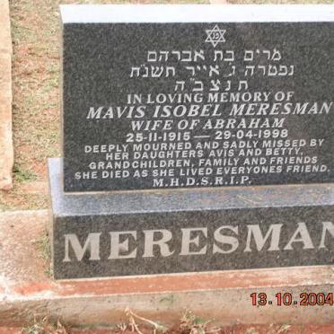 MERESMAN Mavis Isobel 1915-1998