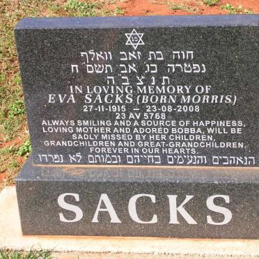 SACKS Eva nee MORRIS 1915-2008