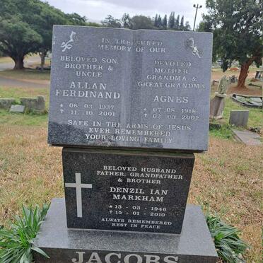 JACOBS Agnes 1918-2002 :: JACOBS Allan Ferdinand 1937-2001 :: JACOBS Denzil Ian Markham 1946-2010