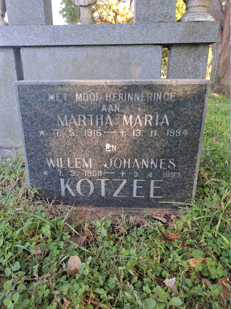KOTZEE Willem Johannes 1908-1997 :: KOTZEE Martha Maria 1916-1994