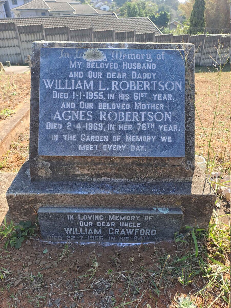 ROBERTSON William L. -1955 :: ROBERTSON Agnes -1969 :: CRAWFORD William -1966