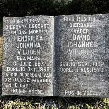 VILJOEN David Johannes 1902-1970 & Hendrieka Johanna MANS 1897-1969