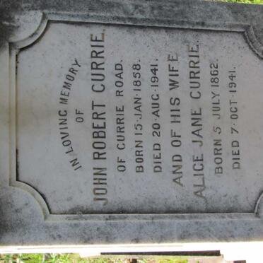 CURRIE John Robert 1858-1941 &amp; Alice Jane 1862-1941