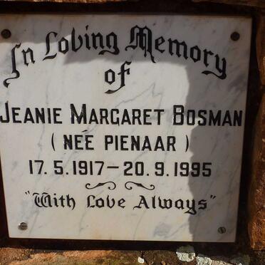 BOSMAN Jeanie Margaret nee PIENAAR 1917-1995
