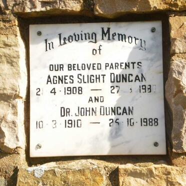 DUNCAN John 1910-1988 &amp; Agnes Slight 1908-1980