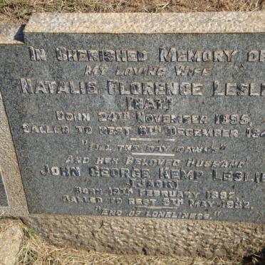 LESLIE John George Kemp -1892-1962 &amp; Natalie Florence 1895-1944