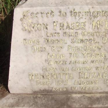 McBEAN Simon Fraser -1927 &amp; Henrietta Elizabeth -1951 