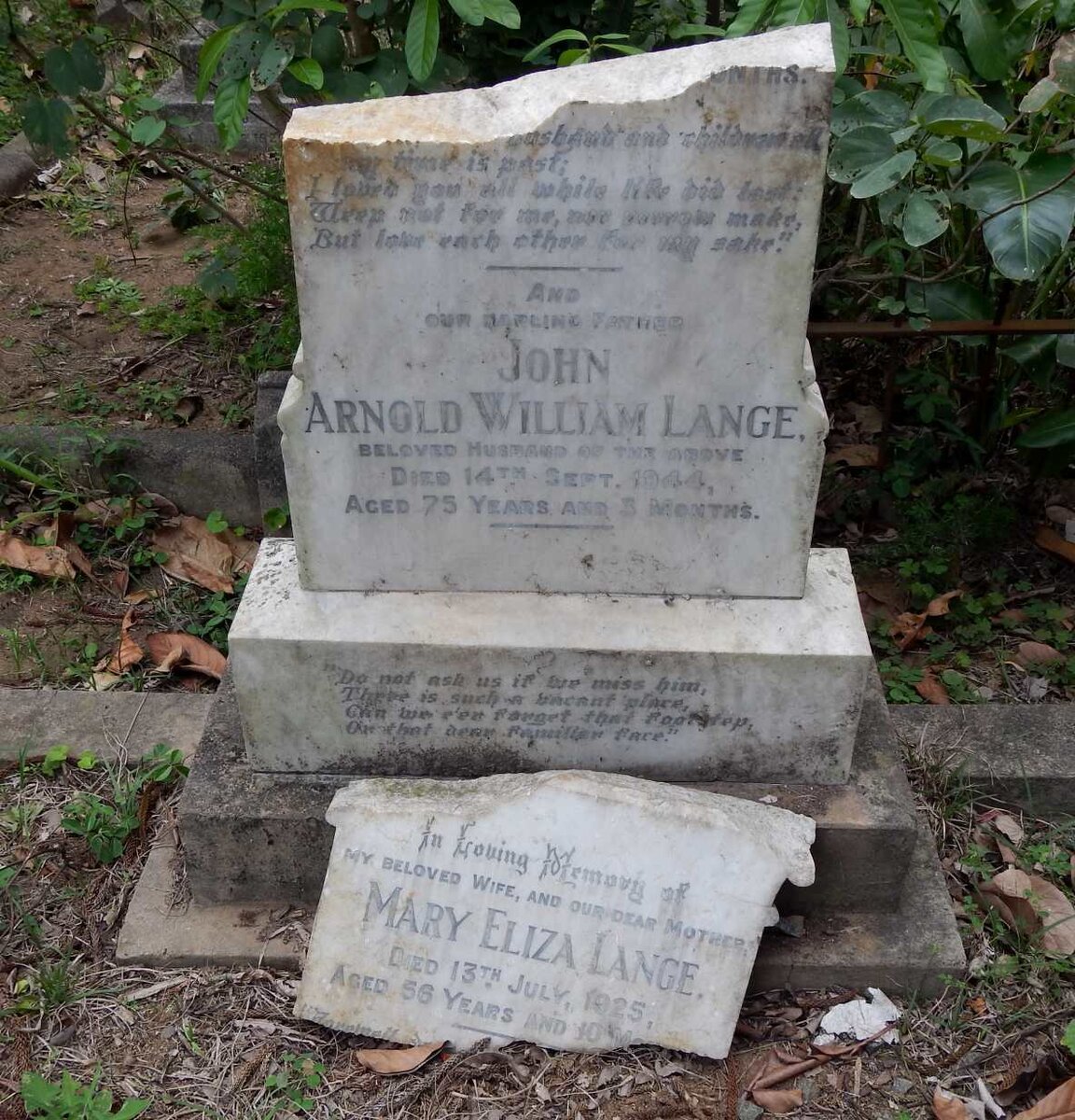 LANGE John Arnold William -1944 &amp; Mary Eliza -1925