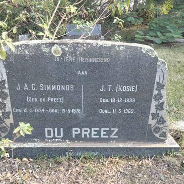 PREEZ J.T., du 1899-1969 :: SIMMONDS J.A.C. nee DU PREEZ 1934-1978