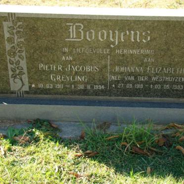 BOOYENS Pieter Jacobus Greyling 1911-1994 &amp; Johanna Elizabeth VAN DER WESTHUYZEN 1918-1993