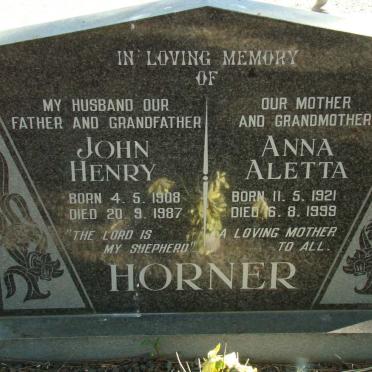 HORNER John Henry 1908-1987 &amp; Anna Aletta 1921-1999