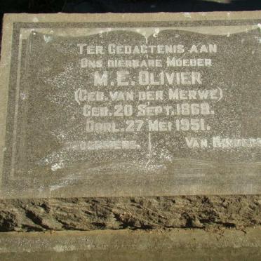 OLIVIER M.E. nee VAN DER MERWE 1868-1951