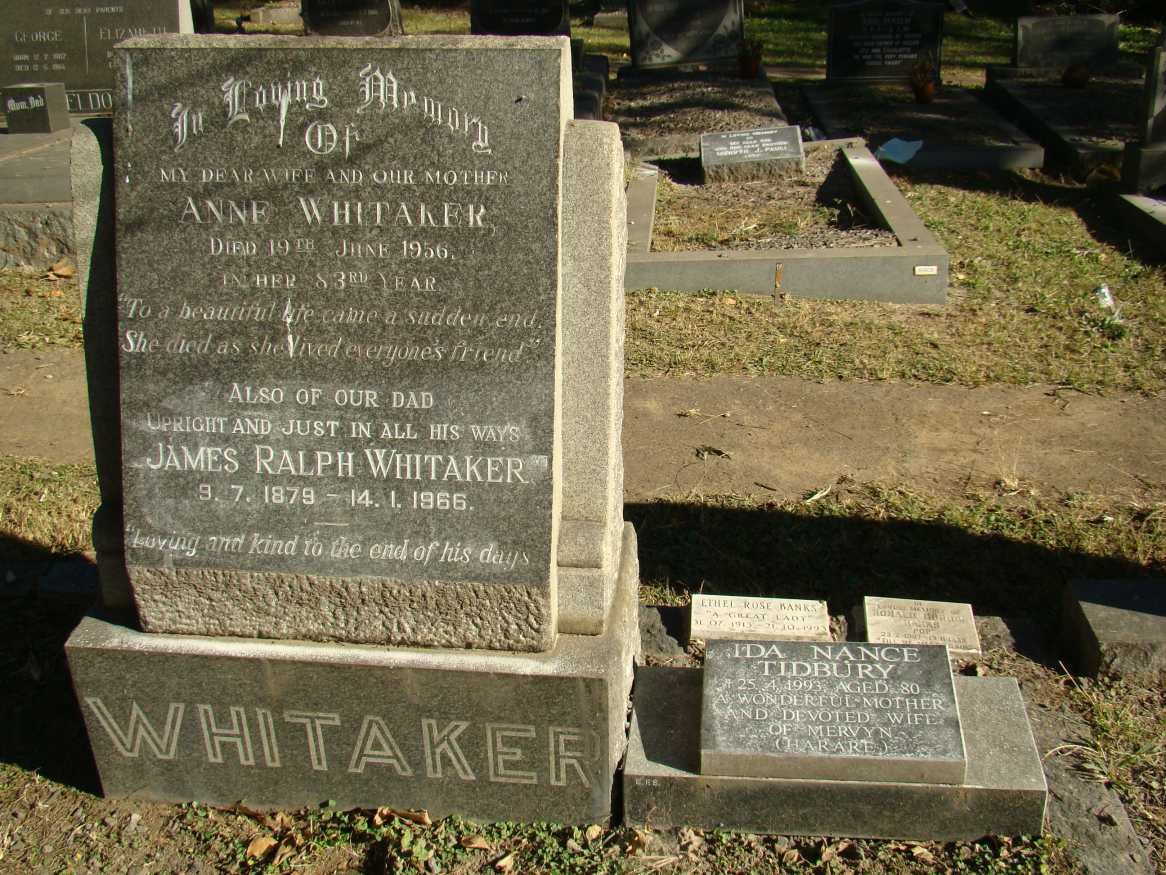 WHITAKER James Ralph 1879-1966 &amp; Anne -1956