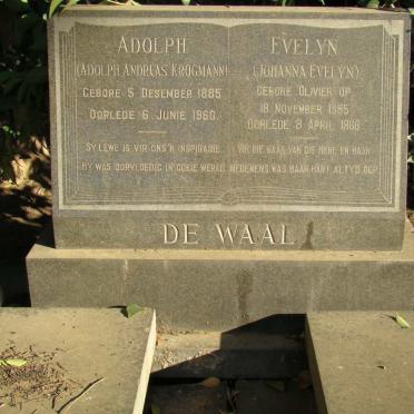 WAAL Adolph Andreas Krogmann, de 1885-1960 &amp; Johanna Evelyn OLIVIER 1885-1966