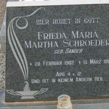 SCHROEDER Frieda Maria Martha nee SANDER 1902-1988