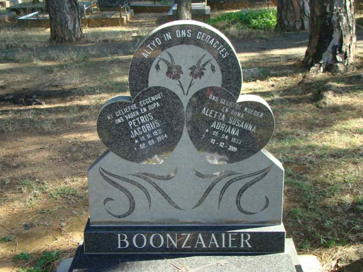 BOONZAAIER Petrus Jacobus 1931-1984 &amp; Aletta Susanna Adriana 1933-2009
