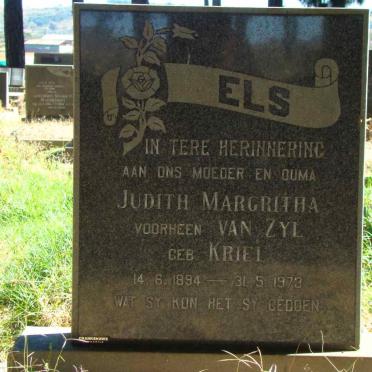 ELS Judith Margritha formerly VAN ZYL nee KRIEL 1894-1973
