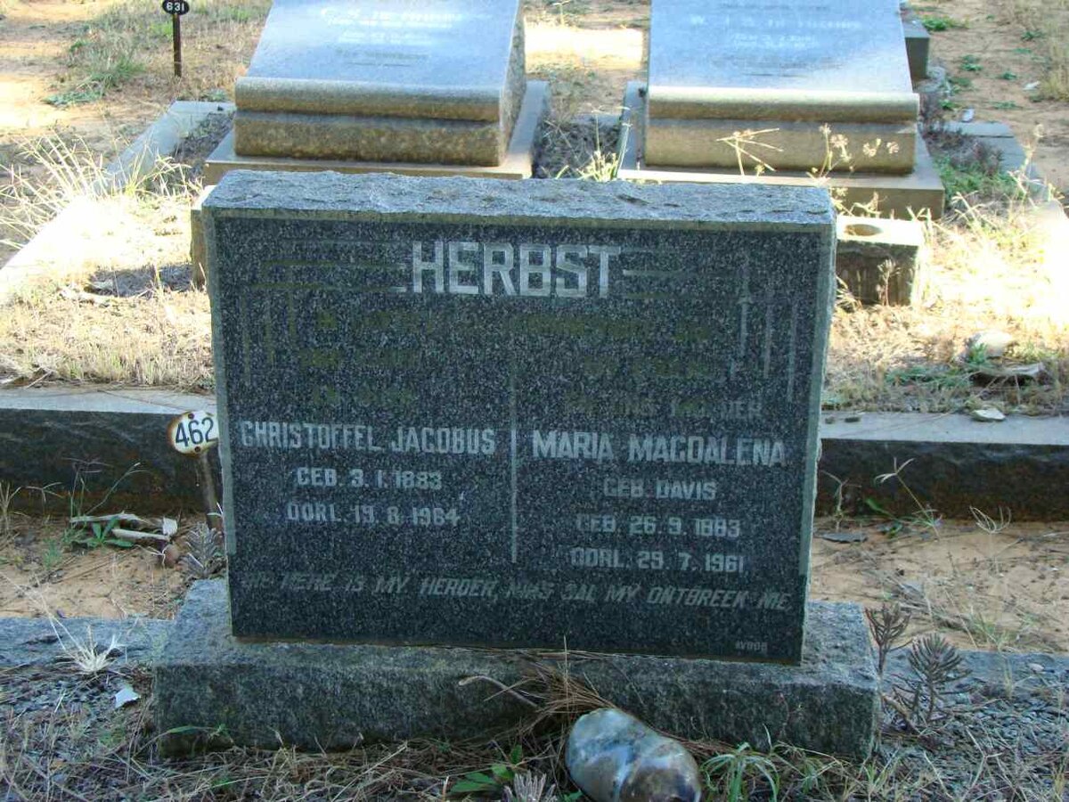 HERBST Christoffel Jacobus 1883-1964 &amp; Maria Magdalena DAVIS 1883-1961