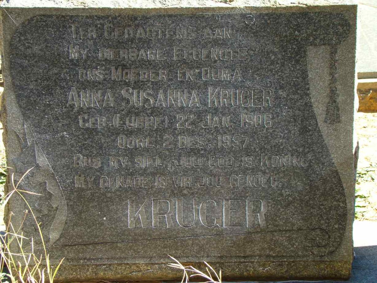 KRUGER Anna Susanna nee LUBBE 1906-1957