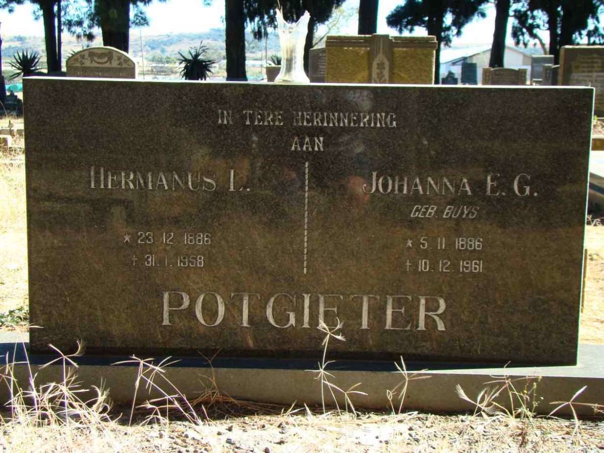 POTGIETER Hermanus L 1886-1958 &amp; Johanna E.G. BUYS 1886-1961