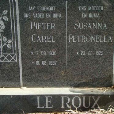ROUX Pieter Carel, le 1930-1997 &amp; Susanna Petronella 1929-