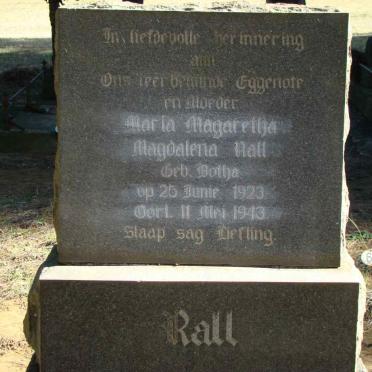 RALL Maria Magaretha Magdalena nee BOTHA 1923-1943
