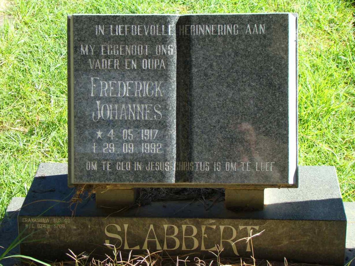 SLABBERT Frederick Johannes 1917-1992