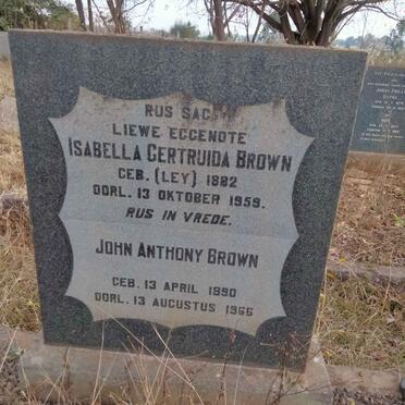 BROWN John Anthony 1890-1966 & Isabella Gertruida LEY 1882-1959