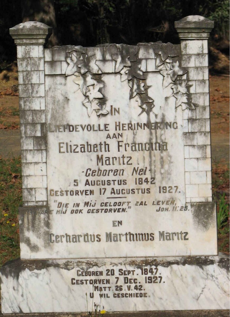 MARITZ Gerhardus Marthinus 1847-1927 &amp; Elizabeth Francina NEL 1842-1927
