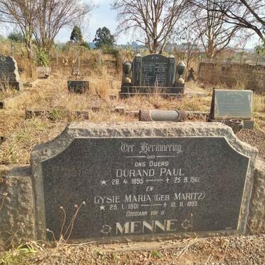 MENNE Durand Paul 1895-1961 & Gysie Maria MARITZ 1901-1993