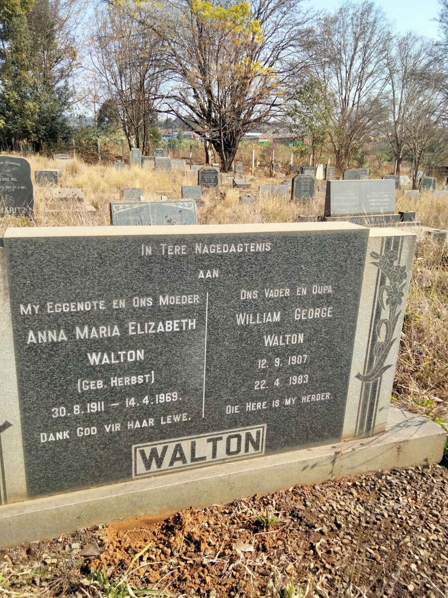 WALTON William George 1907-1983 & Anna Maria Elizabeth HERBST 1911-1969