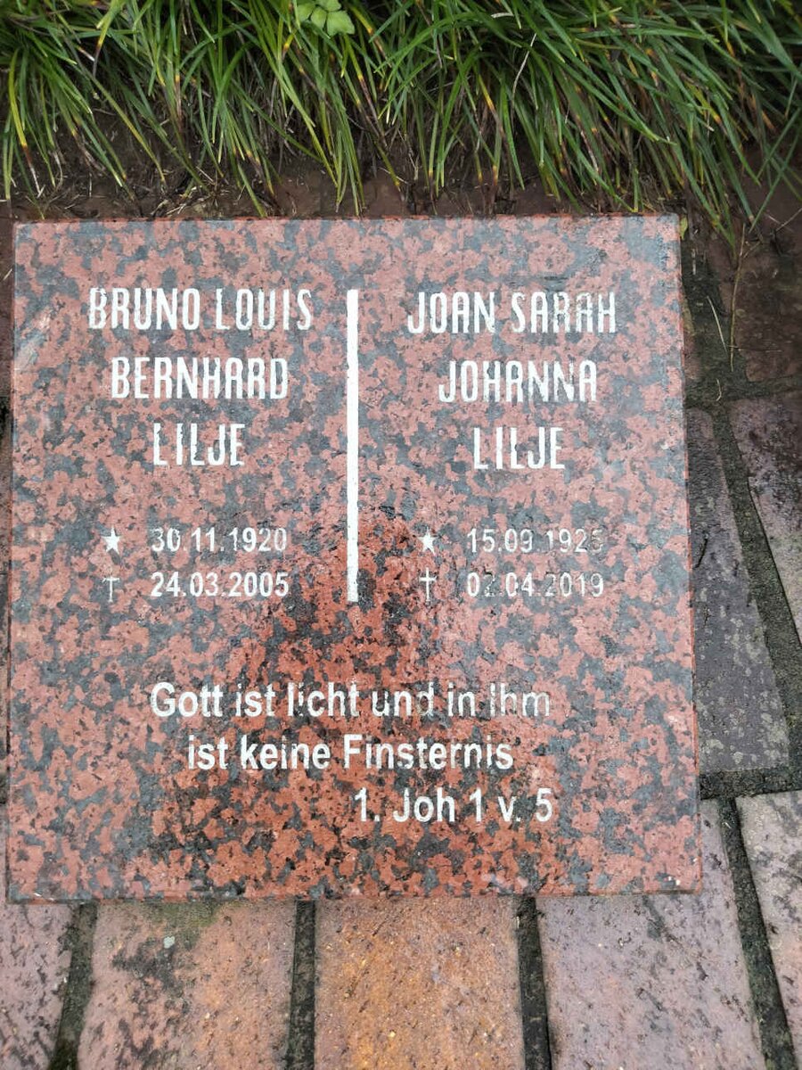 LILJE Bruno Louis Bernhard 1920-2005 &amp; Joan Sarah Johanna 1925-2019