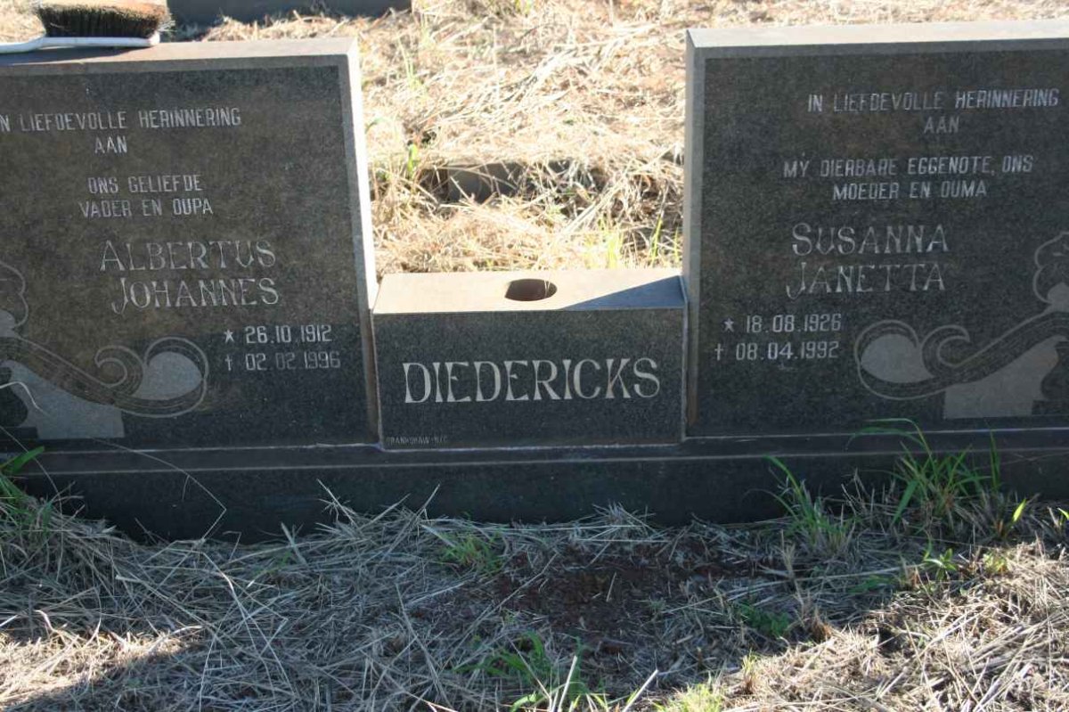 DIEDERICKS Albertus Johannes 1912-1996 &amp; Susanna Janetta 1926-1992